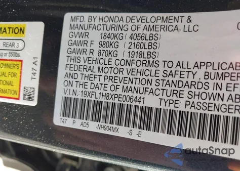 2023 Honda Civic Sport Touring z USA, uszkodzony, nr VIN 19XFL1H8XPE006441